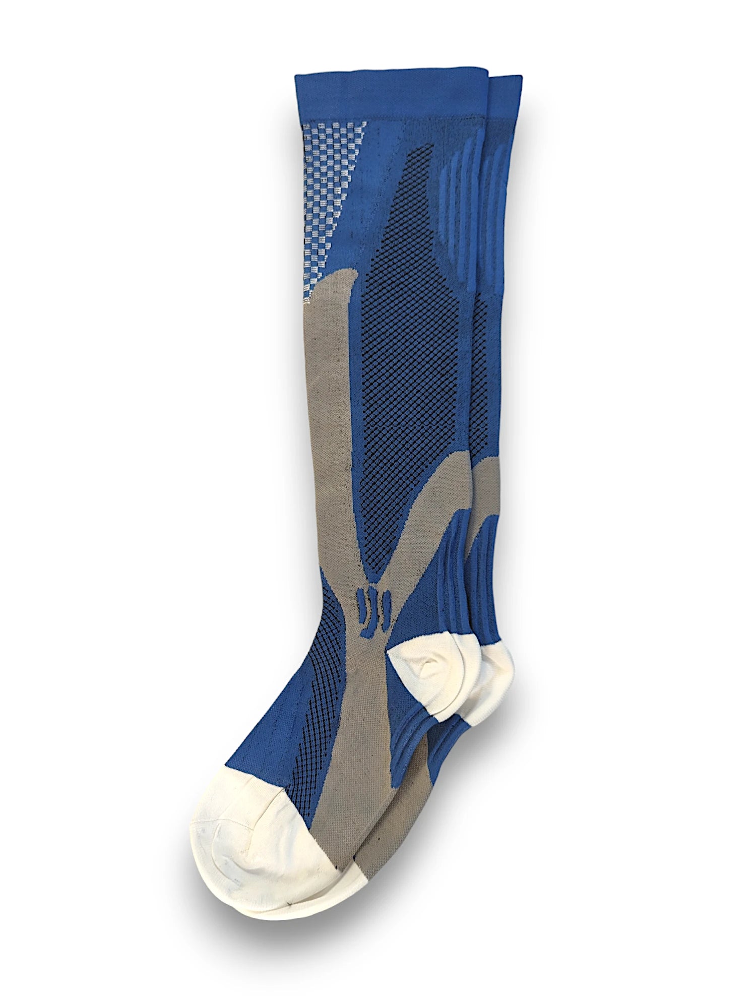 A pair of blue sports compression socks