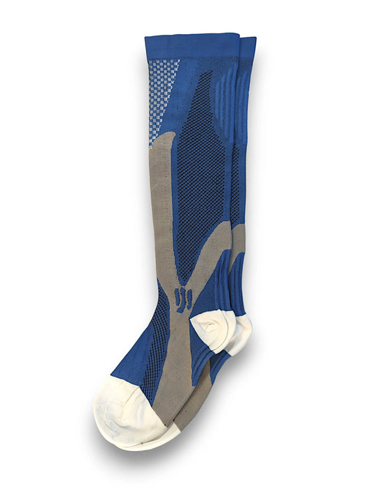 A pair of blue sports compression socks