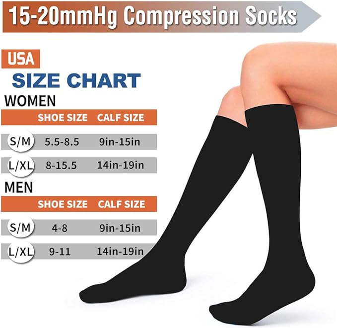 A Sizing Chart for office compression socks.